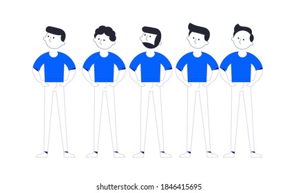Men with different hairstyles. Vector illustration of a flat design. Use in web projects and applications. Cartoon female character.