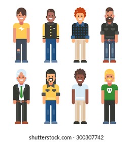 Men in different styles. Vector flat illustration.