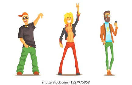 Men of Different Subcultures Set, Rocker, Hipster, Rapper Male Characters Vector Illustration