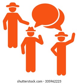 Men Discussion vector icon. Style is flat symbol, orange color, rounded angles, white background.