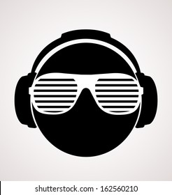 men dj in headphone. vector print illustration 