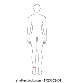 Men to do high ankle measurement fashion Illustration for size chart. 7.5 head size boy for site or online shop. Human body infographic template for clothes. 