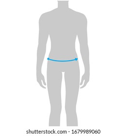 Men to do lower waist measurement fashion Illustration for size chart. 7.5 head size boy for site or online shop. Human body infographic template for clothes. 