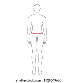 Männer zu tun niedrigste Taillenmessung Mode Illustration für Größendiagramm. 7,5 Headsize Junge für Website oder Online-Shop. Der menschliche Körper Infografik Vorlage für Kleidung. 
