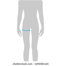 Hombres para hacer la medida máxima del muslo moda Ilustración para la tabla de tamaño. 7.5 tamaño cabeza chico para sitio o tienda en línea. Plantilla de infografía corporal humana para ropa. 
