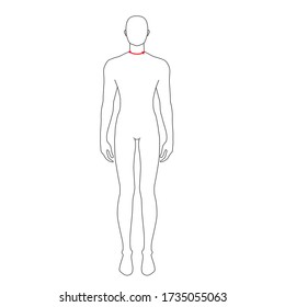 Hombres para realizar la medición del tamaño del cuello Moda Ilustración para la gráfica de tamaño. 7.5 cabeza de niño para sitio o tienda en línea. Plantilla infográfica de cuerpo humano para ropa. 
