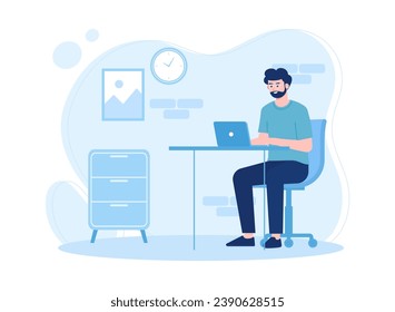 Men do the work and analyze the data themselves trending concept flat illustration