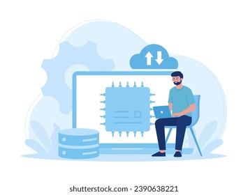 Men do the work and analyze the data themselves trending concept flat illustration