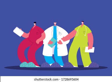 men doctors standing, medical team vector illustration design