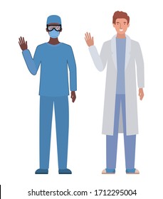 Men doctors with uniforms and masks design of Medical care health emergency aid exam clinic and patient theme Vector illustration