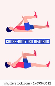Hombres haciendo ejercicio de depuración de ISO cruzado, Hombres entrenando fitness, aerobic y ejercicios. Ilustración vectorial.