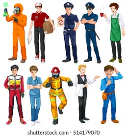Men doing different types of jobs illustration