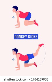 Men doing Donkey Kicks exercise, Men workout fitness, aerobic and exercises. Vector Illustration.