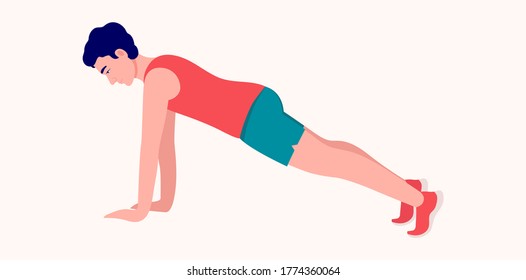 Hombres haciendo ejercicio, Hombres entrenando fitness, aerobic y ejercicios. Ilustración vectorial.