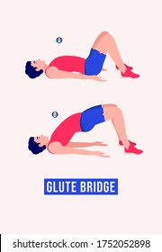 Men doing Glute bridge exercise, Men workout fitness, aerobic and exercises. Vector Illustration.