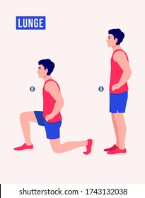 Men doing Lunge exercise, Men workout fitness, aerobic and exercises. Vector Illustration.