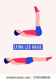 Men Doing Lying Leg Raise  Exercise, Men Workout Fitness, Aerobic And Exercises. Vector Illustration.