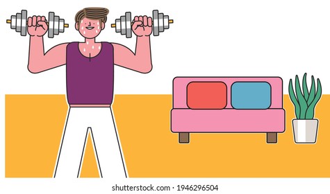Men doing muscle training indoors