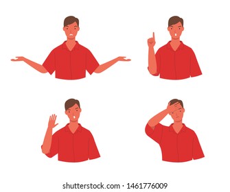 Men doing a negative gesture. Emotion and body language concept in cartoon flat style vector illustration.