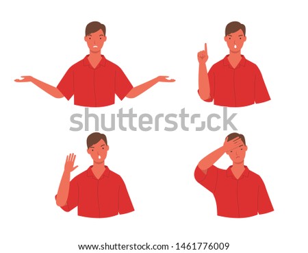 Men doing a negative gesture. Emotion and body language concept in cartoon flat style vector illustration.