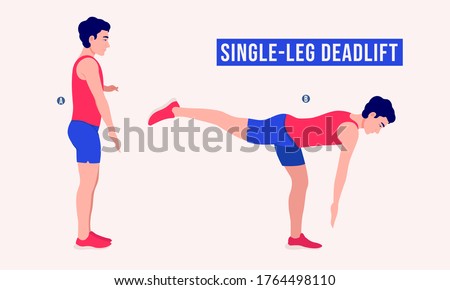 Men doing Single -Leg Deadlift exercise, Men workout fitness, aerobic and exercises. Vector Illustration.