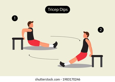 Men doing Triceps Dip exercise, Men workout fitness, illustration, vector