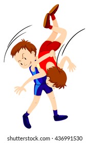 Men doing wrestling on white background illustration