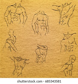 men drawing characters. On color background