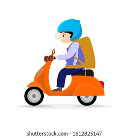 Men drive scooters. Vector illustration of flat style. With a white background