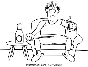 men drunk sitting on chair vector cartoon illustration