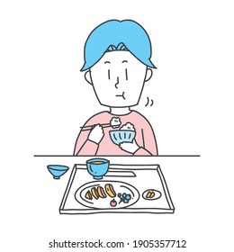 Men eating, set meal image, loose hand-drawn illustration cut.