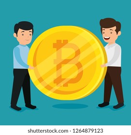 men with electronic bitcoin financial currency