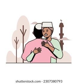 los hombres aceptan el perdón de eid adha en ilustración plana