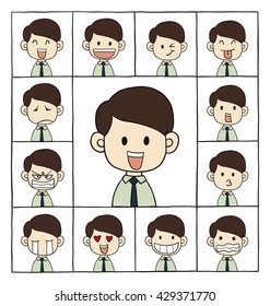 Men emotions faces characters.