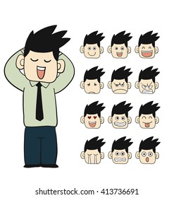 Men emotions faces vector characters