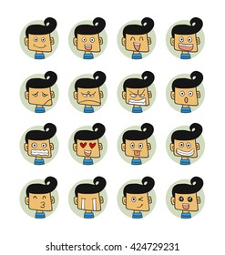 Men emotions faces vector characters.