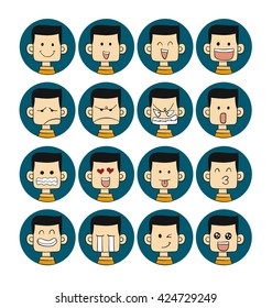 Men emotions faces vector characters.