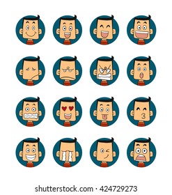 Men emotions faces vector characters.