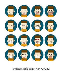 Men emotions faces vector characters.