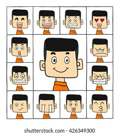 Men emotions faces vector characters.