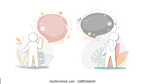Men with empty speech bubble. Cartoon vector illustration in a flat style.