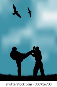Men are engaged karate.
