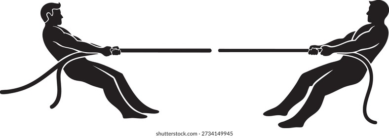 Men engaged in a strenuous tug-of-war, a test of strength and collective effort.