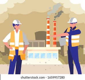 ingenieros de la fábrica, trabajo en equipo diseño de ilustración vectorial