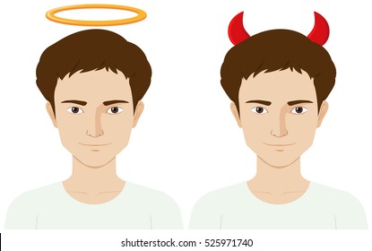 Hombres con cuernos malvados e ilustración del anillo de ángeles