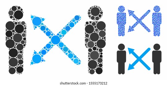Men exchange arrows composition of round dots in different sizes and color tints, based on men exchange arrows icon. Vector round dots are organized into blue illustration.