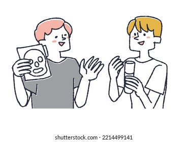 Hombres intercambiando información sobre belleza Ilustración de un hombre que se preocupa por la belleza
