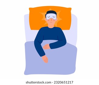 men with eye mask lying relaxing in bed Healthy sleep concept.