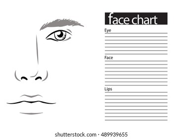 Men Face chart Makeup Artist Blank. Template. Vector illustration.