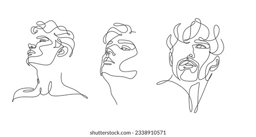 Hombres frente al dibujo de una sola línea de vectores de arte minimalista